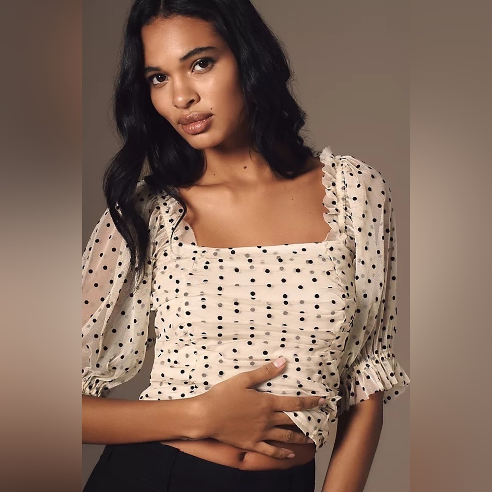 Coquette H&M Polka Dot Ruched Romantic Sheer Blouse 12/Large